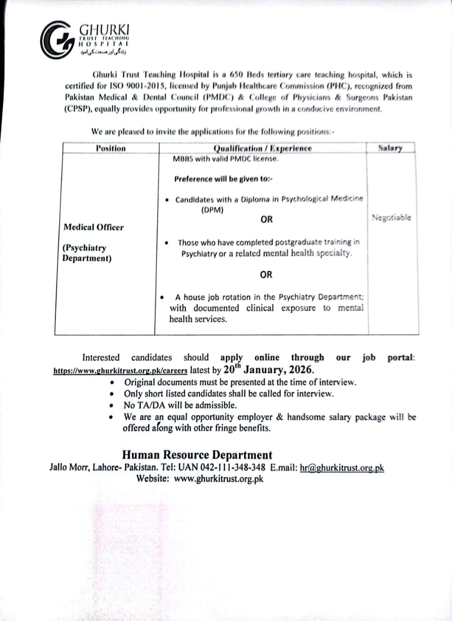 Medical Officer (Psychiatry)